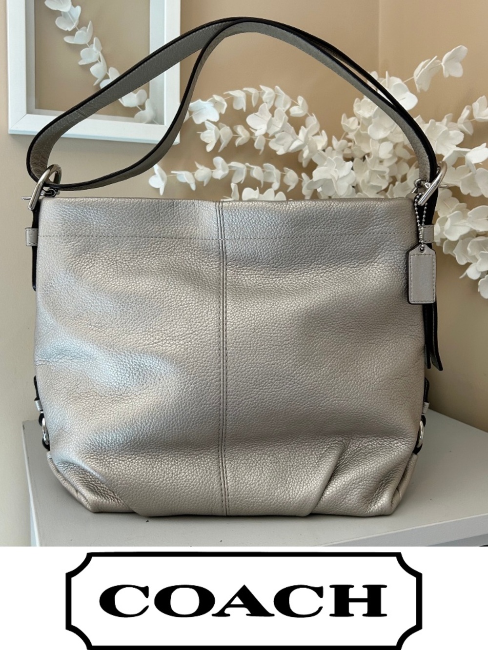 LikeNew Coach Soho Brooke Pebbled Leather Duffle/Hobo Bag #F15064 Metallic Taupe